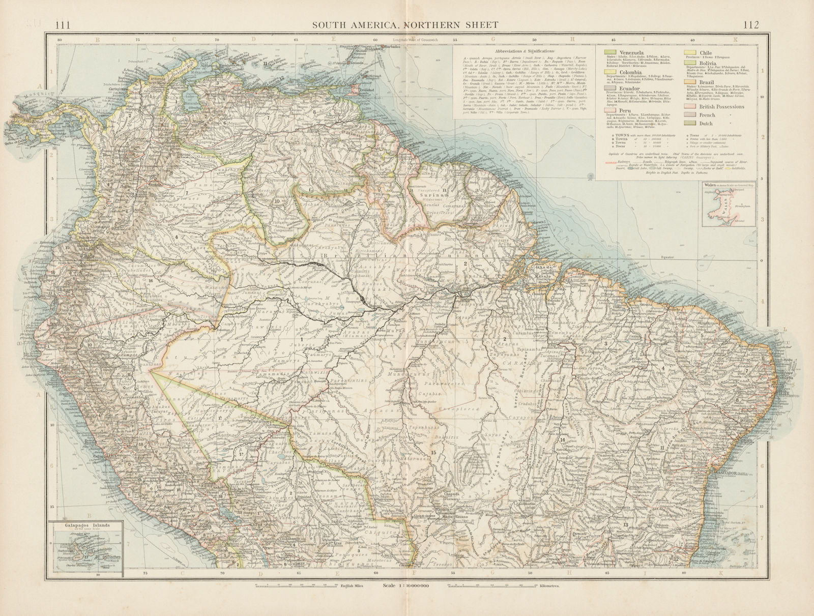 South America, North. Amazonia Brazil Venezuela Colombia Ecuador TIMES 1900 map